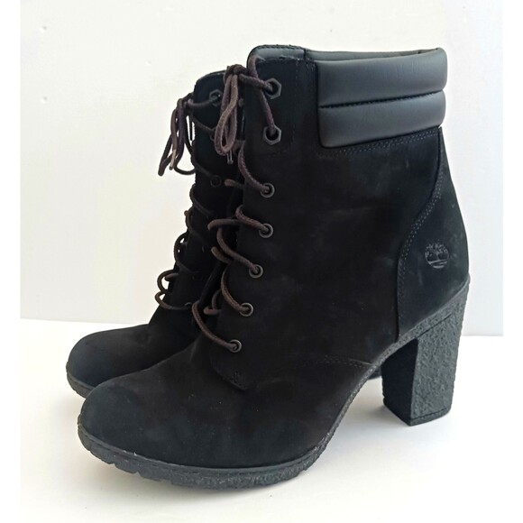 Timberland Tillston Blk Suede Lace Up Ankle Boot Crepe Block Heel Sz 8.5 Comfort - Picture 1 of 11